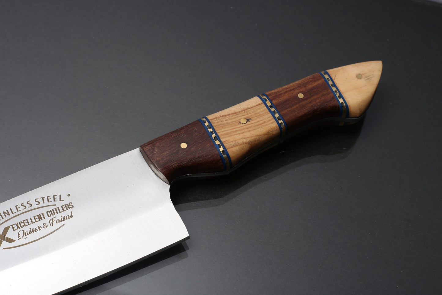 Chef/Kicthen Knife (8 Inc) With Cawwood-Brass Spacer Handle-1095 Blade