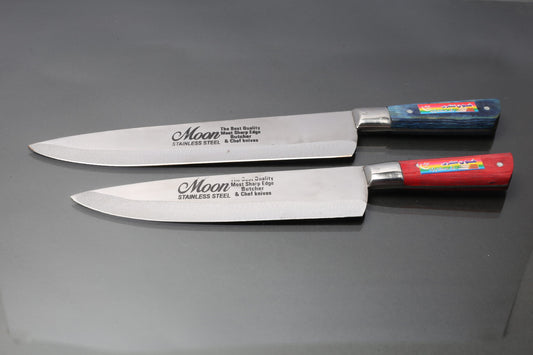 Moon Cutlery Butcher Stainless Steel  Chef Knives – 2-Piece Set with color wood \Silver (Length 8inch, 10inch)
