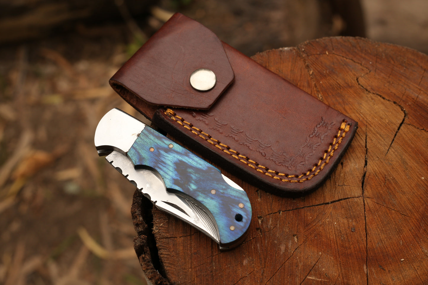 Handmade Damascus Stainless Steel Folding Knife | 3" Blade Pocket Knife with Rosewood & Pakkawood Handle