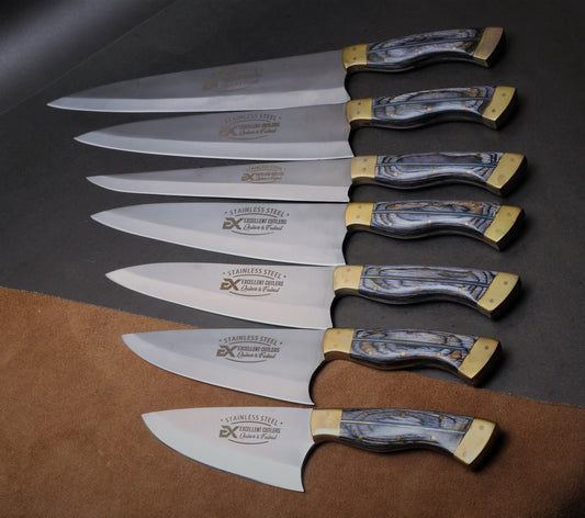 Premium Quality Chef Set (7Pc) In J2 Blade With Brass finishing