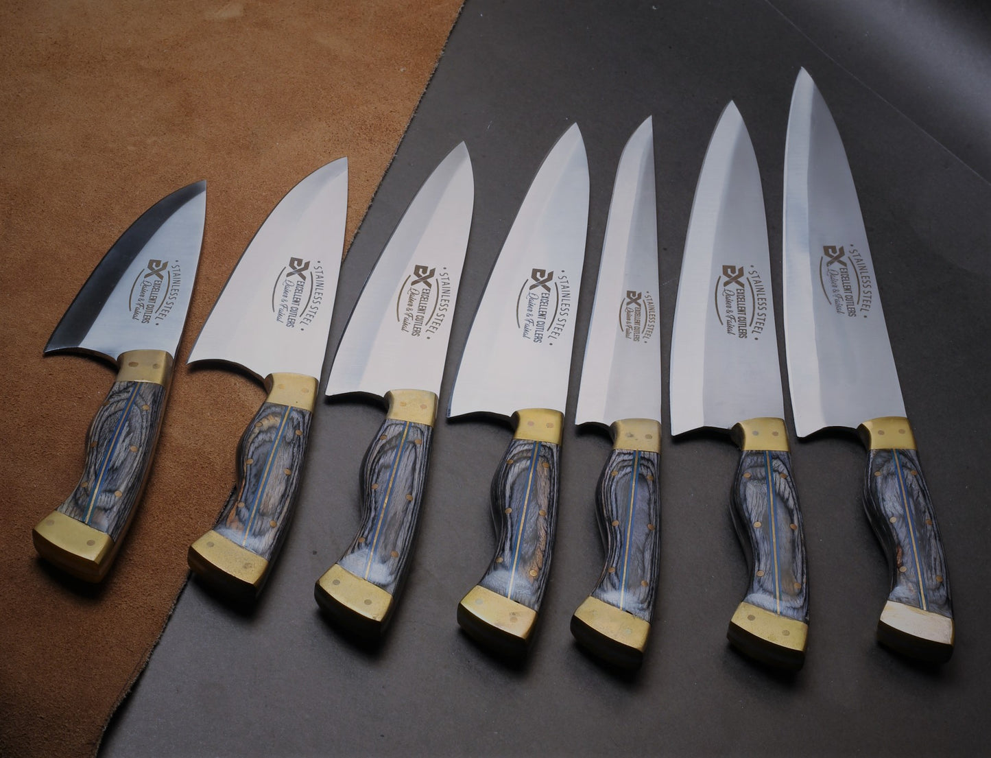 Premium Quality Chef Set (7Pc) In J2 Blade With Brass finishing