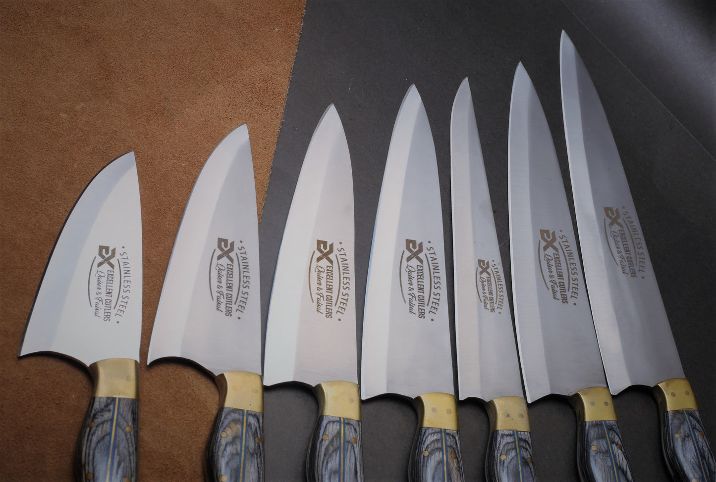 Premium Quality Chef Set (7Pc) In J2 Blade With Brass finishing