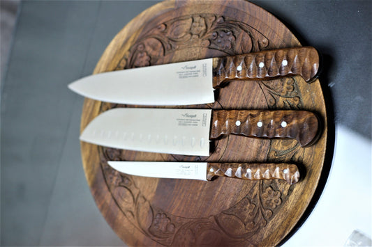 Seagull Set of 3pc Kitchen/Chef Knives With Hand-Forge Handles In Rosewood