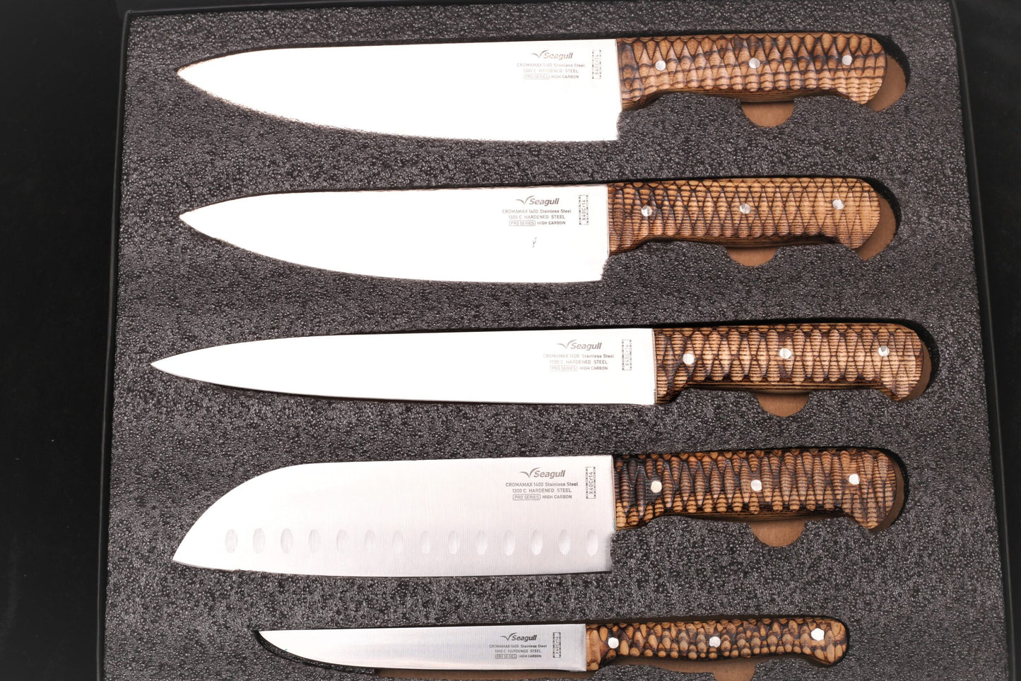 Seagull 5-Piece Professional Chef Knife Set Hand-Finished Ash Wood | X40Cr14 Stainless Steel | Deluxe Signature Gift Box
