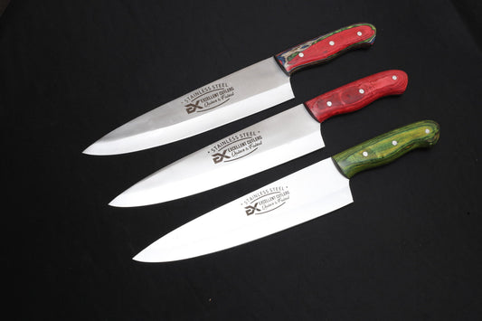 Classic 9 No Knife – Single Piece 12C27 Stainless Steel Blade with Colored Wood Handle (9” Blade)