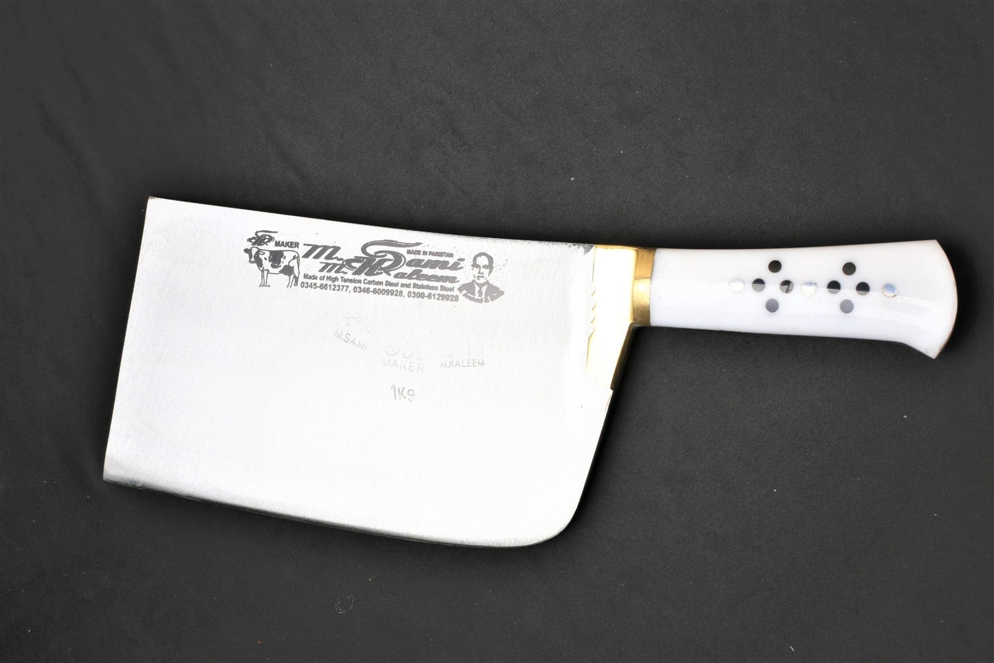 M. Sami & M. Kaleem Heavy Bone Cutter – 1 KG High Carbon Steel Blade with Acrylic Handle & Brass Bolster