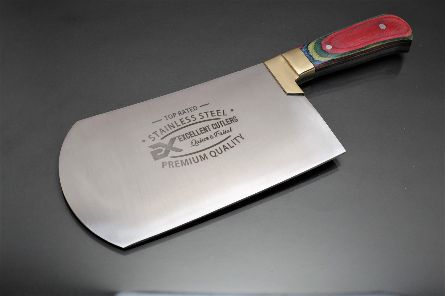 EXCELLENT CUTLERS 1kg Heavy-Duty Stainless Steel Bullnose Cleaver – Professional Mutton & Bone Chopper with Multi-Color Handle & Solid Brass Bolster