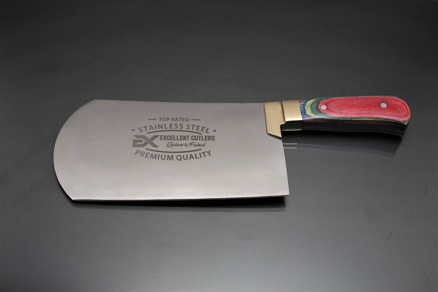 EXCELLENT CUTLERS 1kg Heavy-Duty Stainless Steel Bullnose Cleaver – Professional Mutton & Bone Chopper with Multi-Color Handle & Solid Brass Bolster