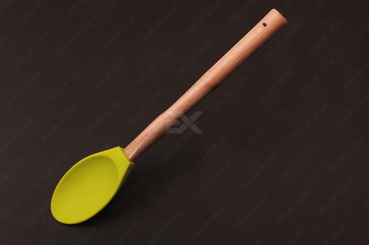 Non Stick Silicon Cooking Spoon with wooden Stick