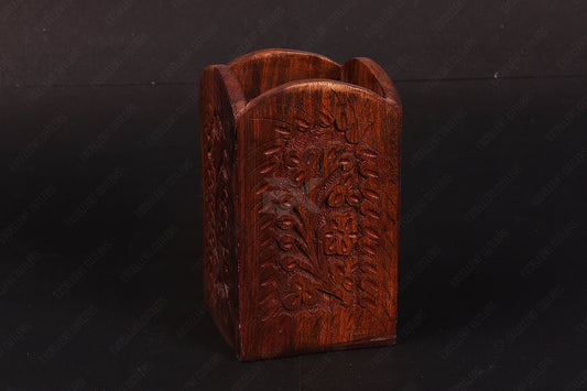 WOODEN PEN HOLDER ROUND -- ENGRAVING