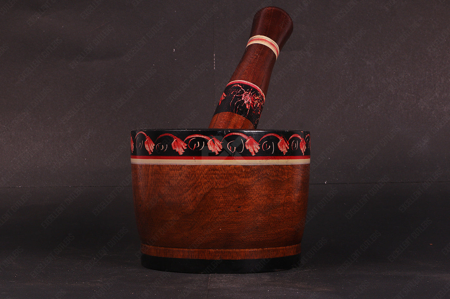Jumbo Size Wooden Pestle and Mortar With Beautiful Traditional Printing