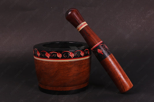 Jumbo Size Wooden Pestle and Mortar With Beautiful Traditional Printing