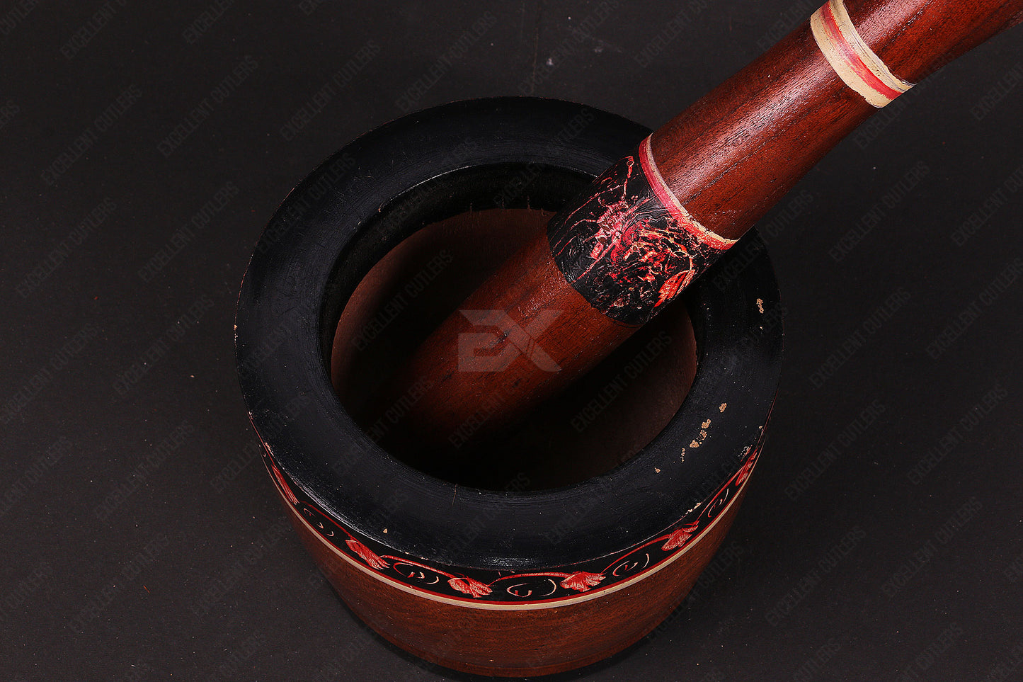 Jumbo Size Wooden Pestle and Mortar With Beautiful Traditional Printing