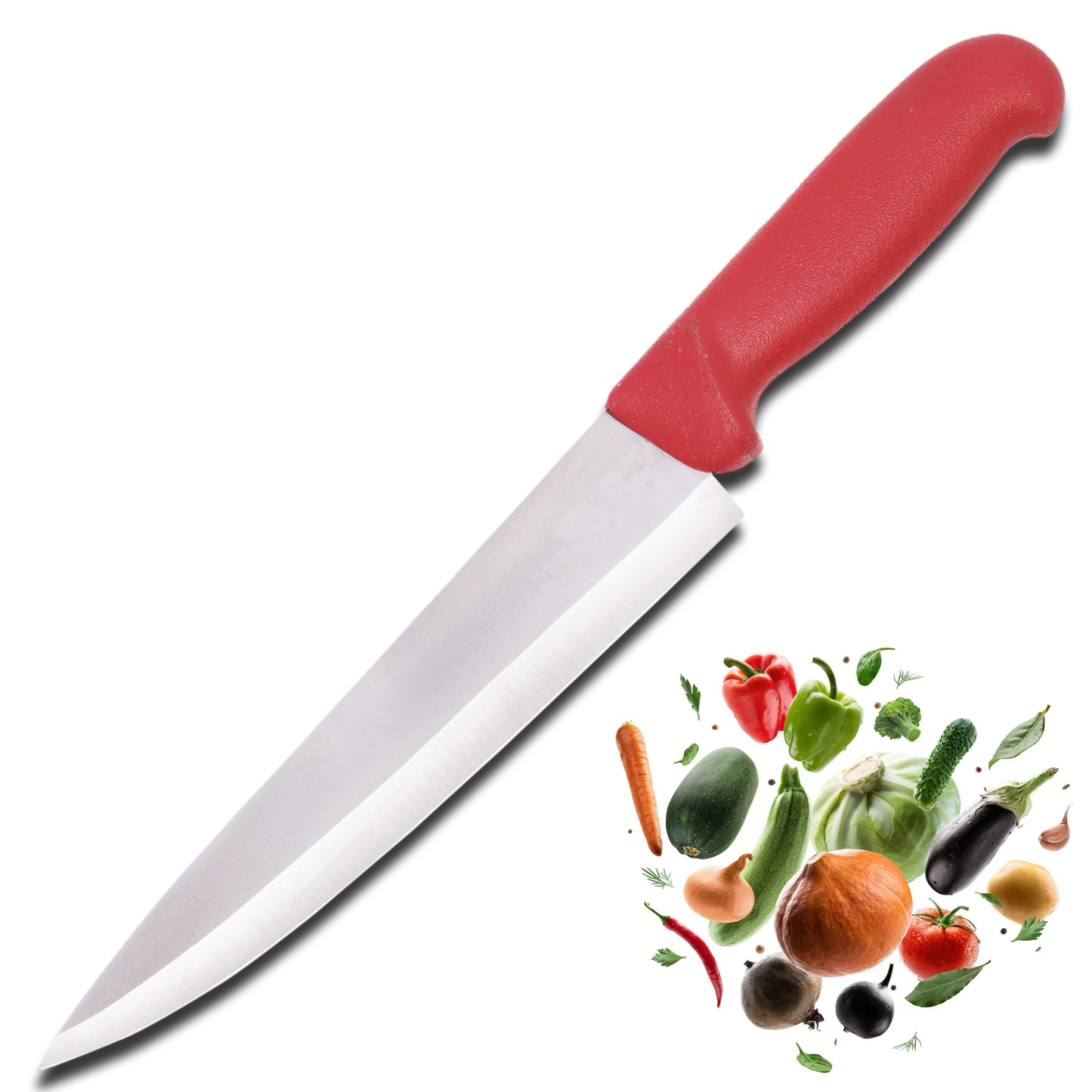 Stainless Steel Chef Knife with Red Mold Handle Wazirabad –