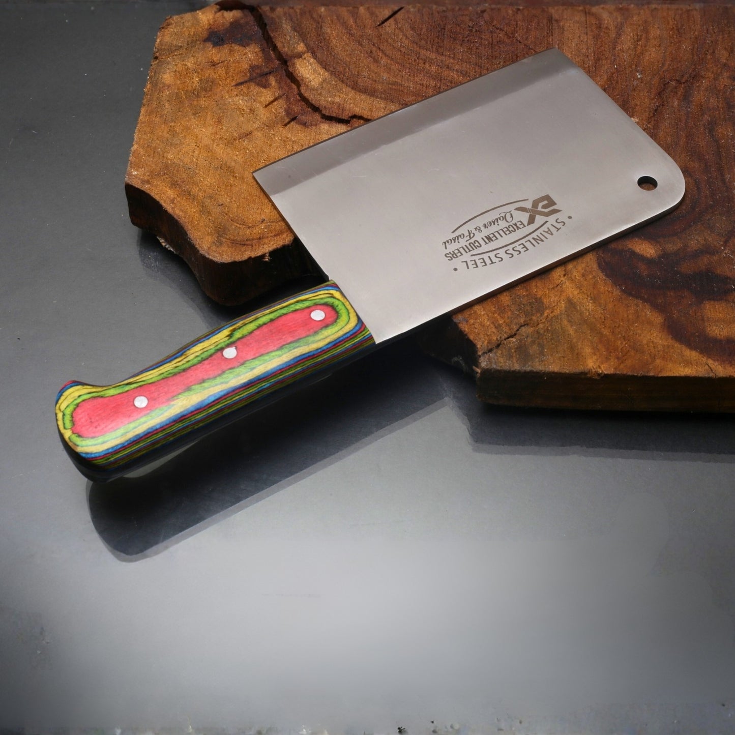 Excellent Kitchen Cleaver – Premium Quality 12Chrome Stainless Steel, Color Wood Handle  ( Weight 600 Gram )