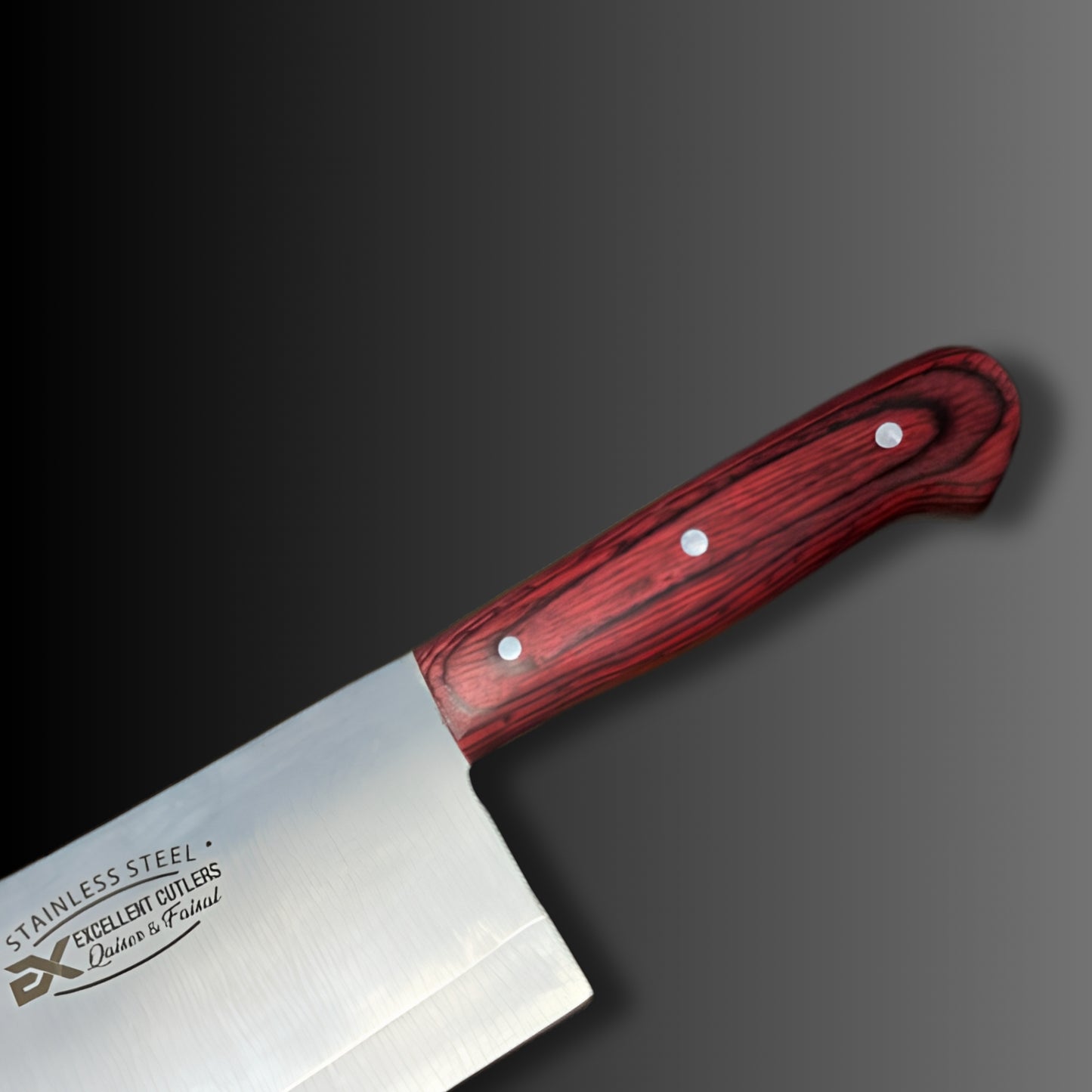 The Wazirabad Butcher Cleaver - 12-Chrome SS , Red Pakkawood Handle, Full Tang Cleaver for Mutton and Beef Ribs