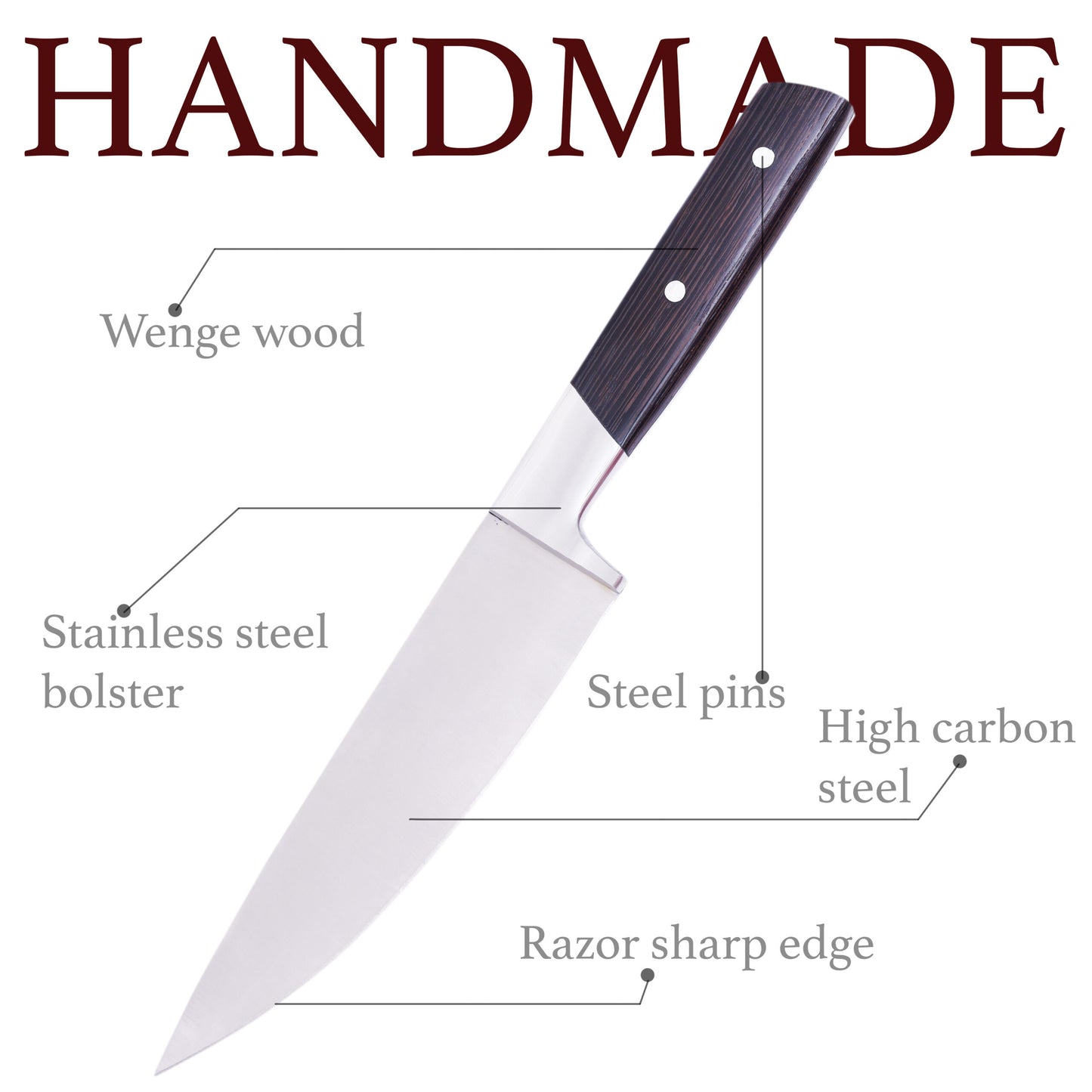 Marlins Premium Chef Knife In Japanese Stainless Steel-African Wenge Wood -12 Inch