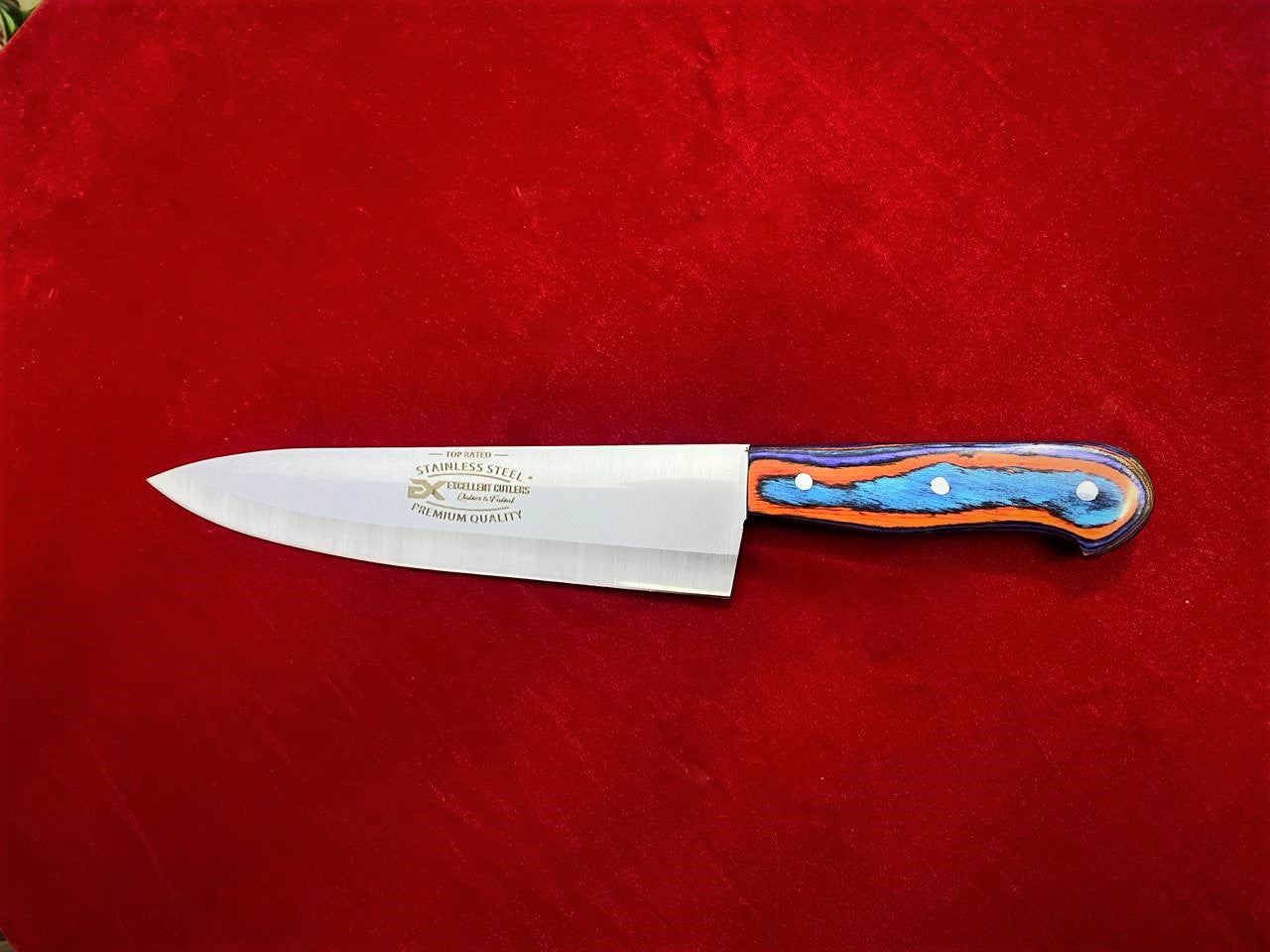 Excellent Cutlers & Knives 10" J2 Steel Slaughter & Chef Knife - Multi-Color Pakka Wood Handle - Razor Sharp Professional Butcher Blade