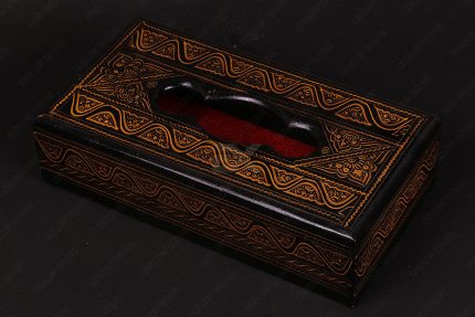 Wooden Tissue Box With Traditional Golden Printing